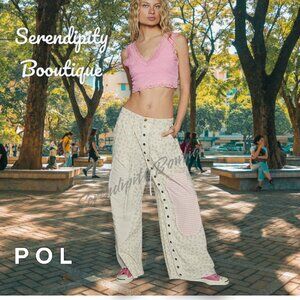 LAST ONE POL Boho Oversized Wide Leg Button Floral Patchwork and Lace Pant